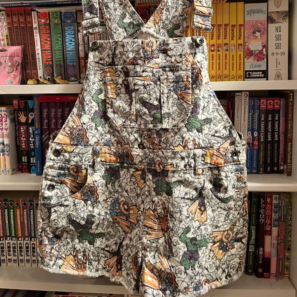 Her Universe Marvel Avengers Womens XL Denim Shortalls Short Overalls